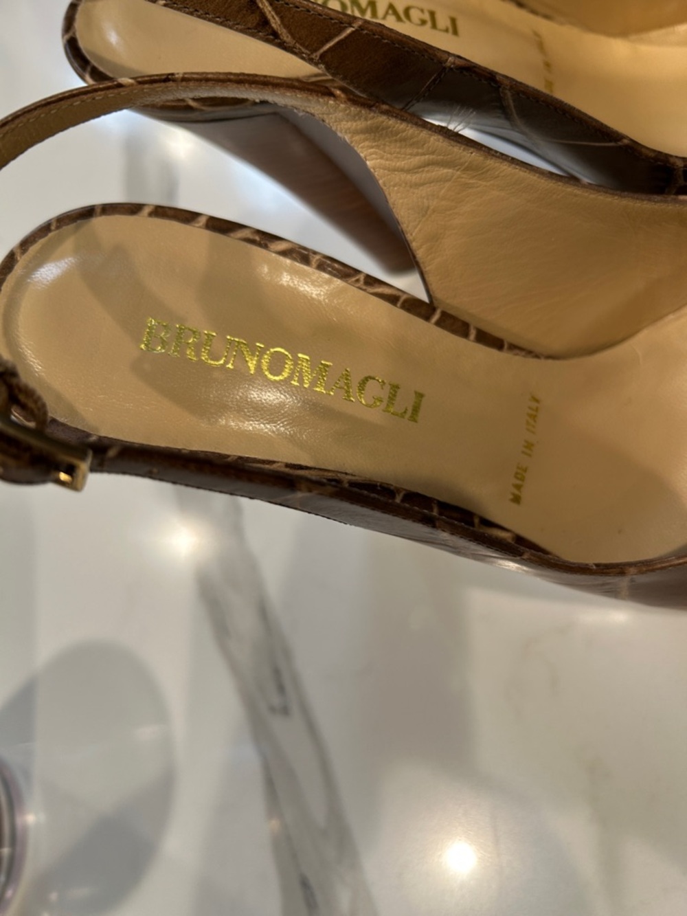 Bruno Magli Brown Croc-Embossed Slingback Pumps - Picture 2 of 7